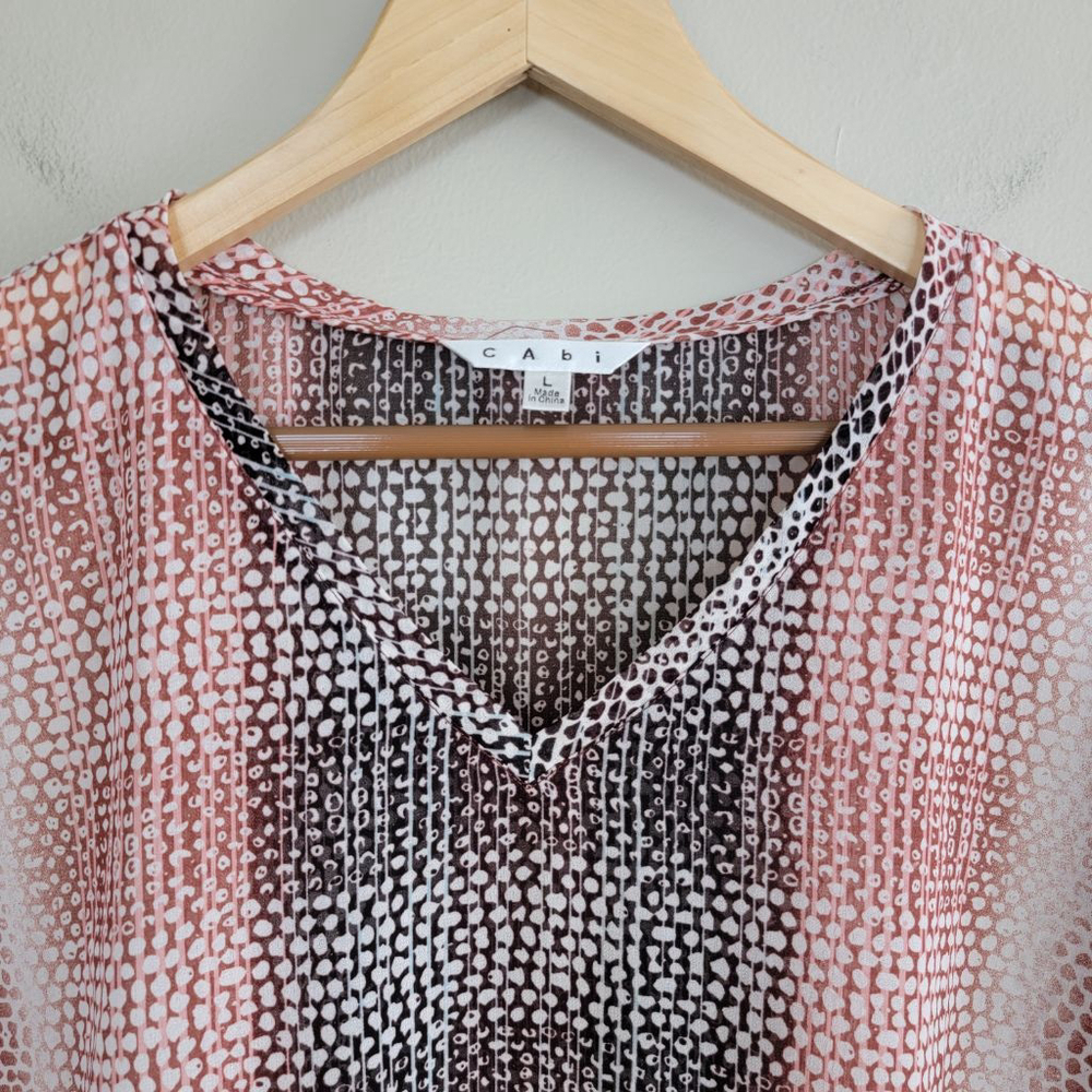Cabi #240 Sheer Boxy Top Oversized Short Sleeve V Neck Ombre Dot Print Blouse L - Picture 2 of 6
